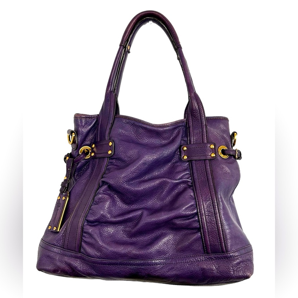 B Makowsky Royal Purple tote w/ gold hardware